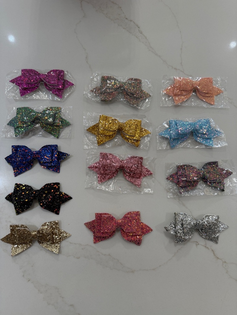 13 Glitter Bow Hair Clips - Assorted Colors
